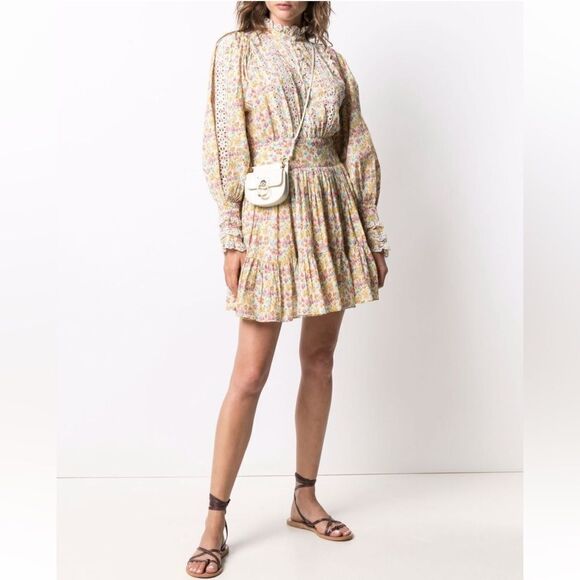 byTiMo Cotton Slub Mini Dress Floral Print Eyelet Lace Flower Garden in Medium - Picture 4 of 11